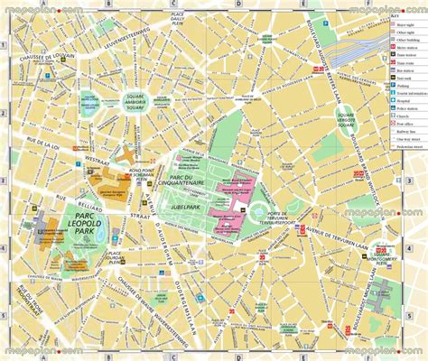 Brussels Top Tourist Attractions Map Detailed Upper Town Street For Tourist Map Of Brussels