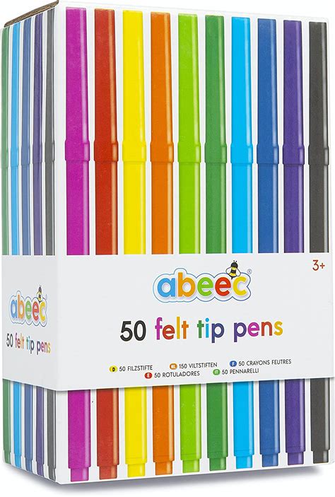 Abeec 50 Felt Tip Pens Set Of 50 Assorted Felt Tips For Kids 3 10