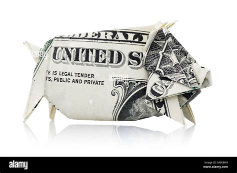 Origami Piggy Bank Of One American Dollar In Pig Shape Isolated On