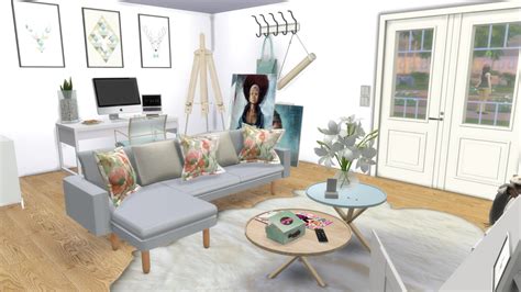 Sims 4 Cozy Blue Living Room Download Cc Creators Links Dinha