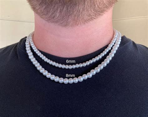 Pearl Necklace For Men Mm Or Mm Pearls Adjustable With Etsy