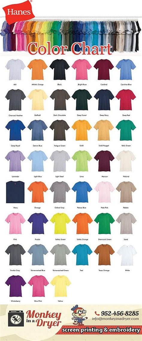 Hanes Swatch Color Chart Custom T Shirts From Monkey In A Dryer A