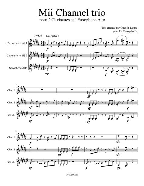 Mii Channel Trio Sheet Music For Clarinet In B Flat Saxophone Alto