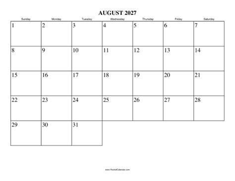 August 2027 Calendar