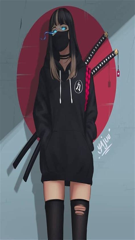 Urban Ninja Girl Anime Eye Mask Girl Sword Hd Phone Wallpaper Peakpx