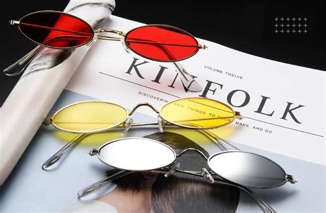Small Oval Sunglasses Men Women Retro Metal Frame Yellow Red Vintage Tiny Round Skinny Male