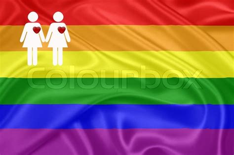 Same Sex Marriages Rainbow Gay Flag And A Female Couple Stock Free