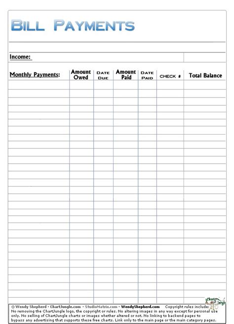 Free Printable Monthly Bill Payment Log Pdf