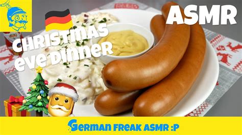 It is the last day of advent and the start of the christmas season. ASMR eating no talking: German Christmas Eve dinner ...