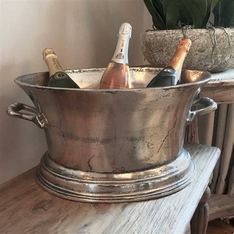 Large Heavy Aged Wine Cooler Ice Bucket By Cowshed Interiors