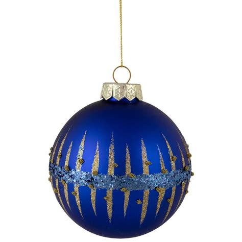 Northlight 4 Blue And Gold Glitter Glass Ball Christmas Ornament