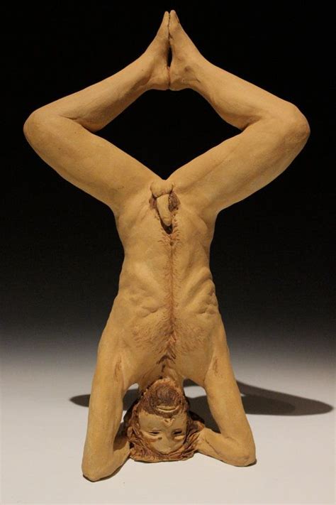 Yoga Art Headstand Sculpture Naked Man Sirshasana Mature Male Nude Figurine