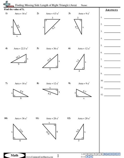 Area & Perimeter Worksheets - Finding Missing Side Length of Right