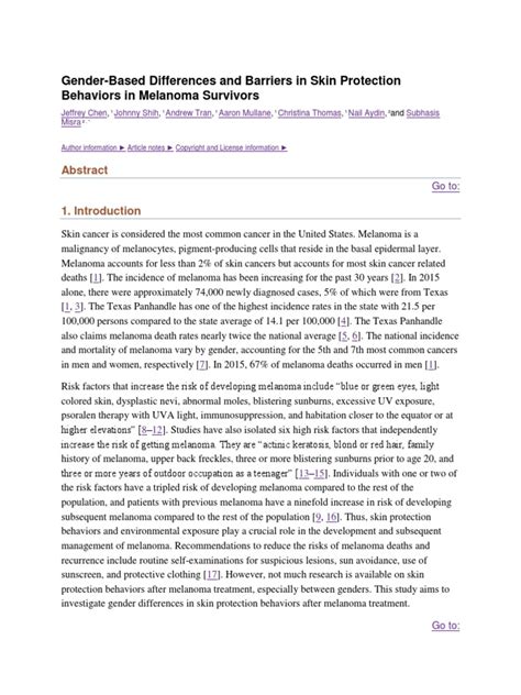 Gender Based Differences And Barriers In Skin Protection Behaviors In Melanoma Survivors Pdf