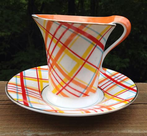 Porcelain Tea Cup And Saucer Modern Tea Set Plaid Tea Cup