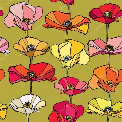 seamless pattern with poppies flowers — stock vector © polina21 19345185
