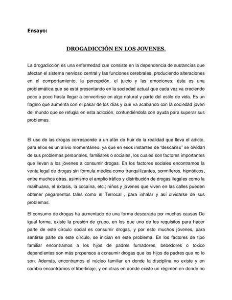 Ensayo DrogadicciÒn En Los Jovenes La Drogadicción Es Una Enfermedad