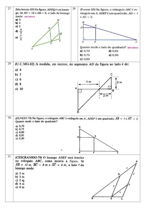 Atividades De Semelhança De Triangulos