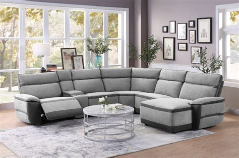 Available in two different configurations, these contemporary sectionals feature a spacious cuddler chaise and versatile grey fabric upholstery. HE-9828-6LR5R 6 pc Hedera two tone gray fabric sectional ...