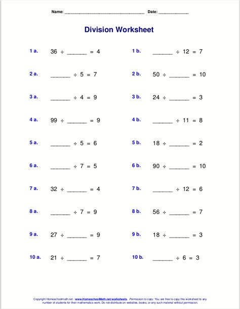 Division Of Numbers Worksheet