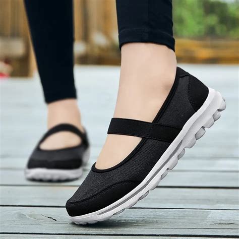 Shallow Mary Janes Ladies Shoes Breathable Mesh 2019 Fashion Flat Shoes