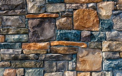Stone Wall Bricks Stone Orange Texture Abstract Wall Blue Hd