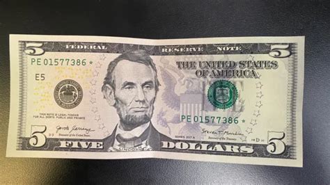 Rare Star Note 5 Five Dollar Bill Fancy Serial Number Run Of 500k