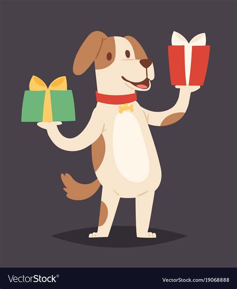 Christmas dog with red scarf. Christmas dog cute cartoon puppy character Vector Image