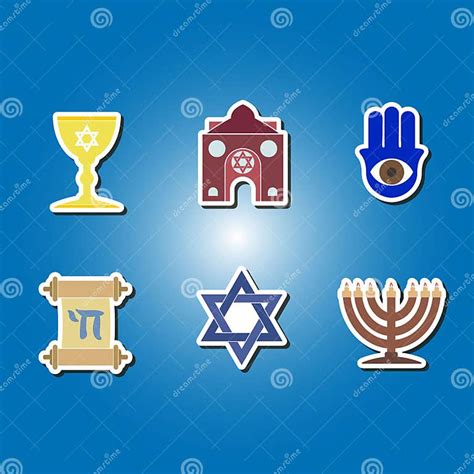 Set Of Color Icons With Jewish Symbols Stock Vector Illustration Of