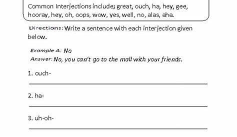 interjections worksheets 5th grade