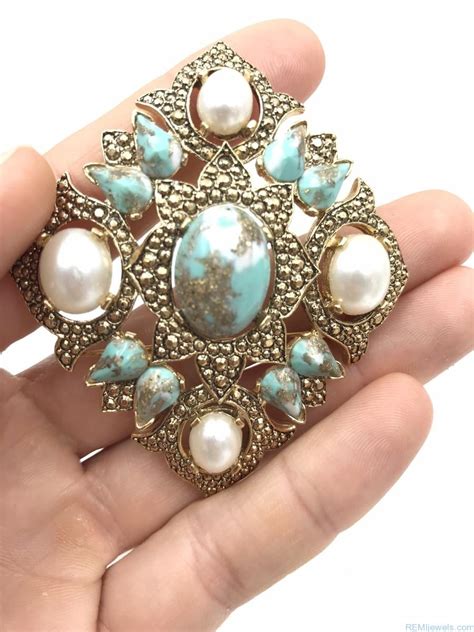 Vintage Brooch Pin Pearl Blue Rhinestone Remijewels Vintage Jewelry