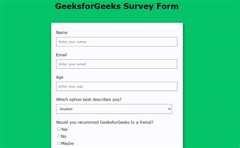 Build A Survey Form Using HTML And CSS GeeksforGeeks