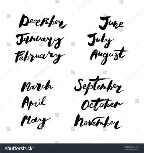 Handwritten Names Of Months Modern Lettering Royalty Free Stock