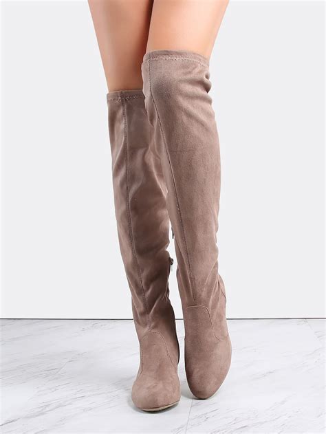 Faux Suede Knee High Boots Taupe Sheinsheinside