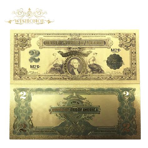 100pcslot Color Usa 1899s Gold Plated Banknote Usd 2 Dollars Banknote In 24k Gold Fake Money