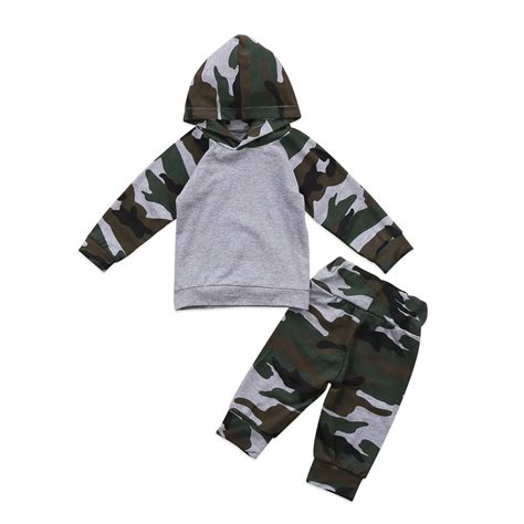 Newborn Baby Boys Camouflage Outfit Hooded Sweatshirtpants Outfits
