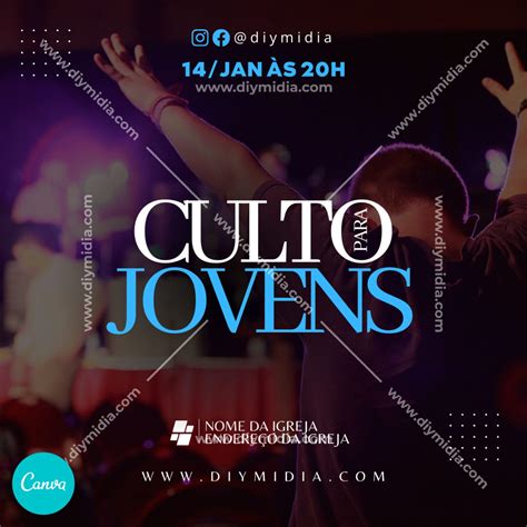 Culto Para Jovens Banner Gospel Editável Canva Premium