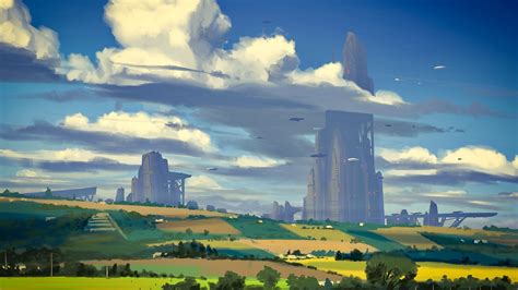 2560x1440 Resolution Sci Fi Countryside Painting City 1440p Resolution