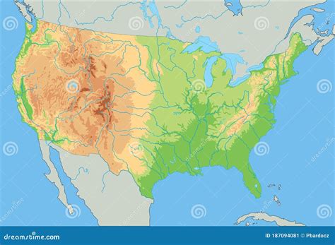 mapa físico detallado de estados unidos de américa ilustración del vector ilustración de