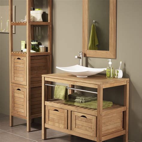 Petite salle de bains grise avec armoire haute blanche, miroir et meuble lavabo gris avec. Meuble bois salle de bain leroy merlin | Salle de bain en ...