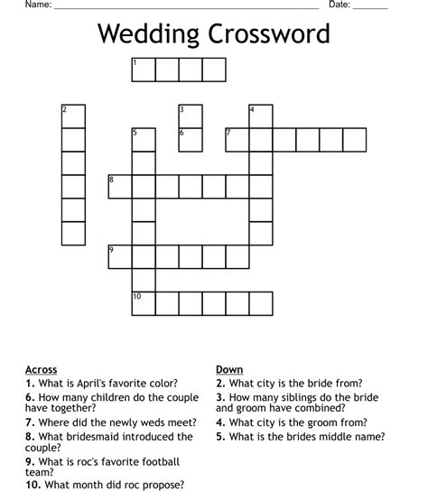 Wedding Crossword Wordmint