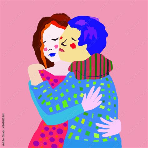 vector illustration of hugging women couple of embracing girls female friendship lgbt couple