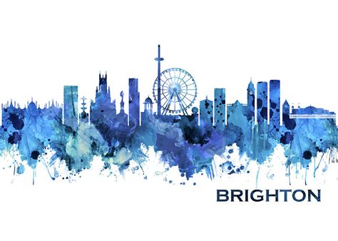 Brighton England Skyline Blue Mixed Media By Nextway Art Fine Art America