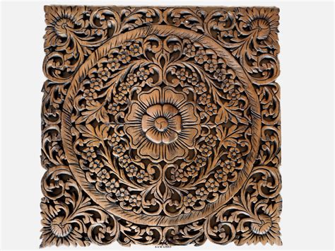 Buy Thai Motif Floral Carved Wood Wall Hanging Online