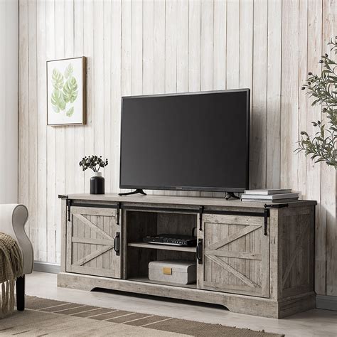 Buy Okd Farmhouse Tv Stand For Inch Tv With Sliding Barn Door