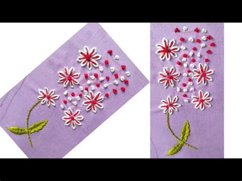 Hand Embroidery Lazy Daisy Stitch Flower Design Tutorial For Beginner