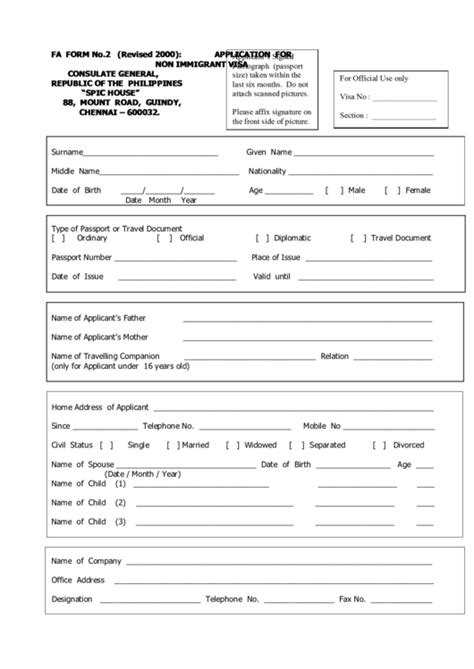 Fa Form No2 Application For Non Immigrant Visa Republic Of The