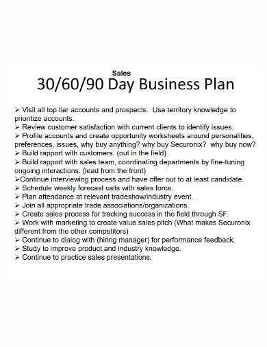 Free 8 30 60 90 Day Sales Plan Samples Pharmaceutical Enterprise