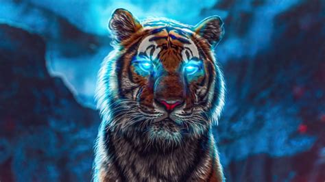 Tigre Con Ojos Iluminados De Azul Fondo De Pantalla 4k Ultra Hd Id6972