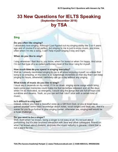 Ielts Tsa Speaking Part 1 Questions With Modal Answers